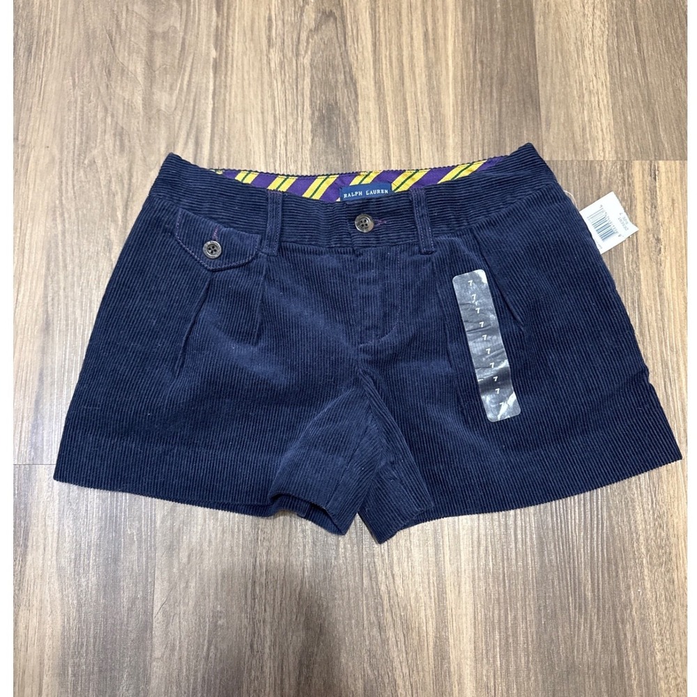 NWT Ralph Lauren Girls Navy‎ Pleated Corduroy Shorts Sz 7 Preppy Holiday
